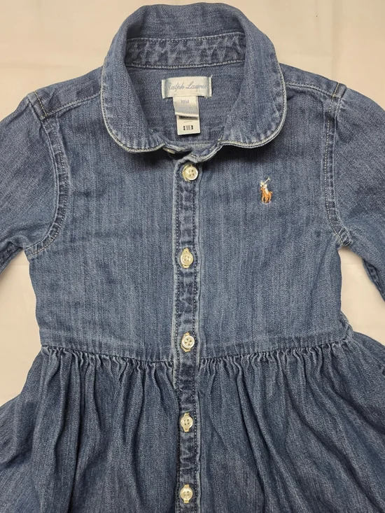 Ralph Lauren Navy Denim Button-Front Girls' Dress - Picture 3 of 8